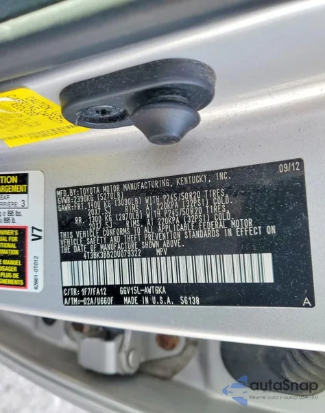 2013 Toyota Venza Le z USA, uszkodzony, nr VIN 4T3BK3BB2DU079322